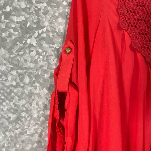 Charming Charlie Women’s Red One Button Flowy Boho Top - Size Small - Lace Trim - Picture 5 of 7